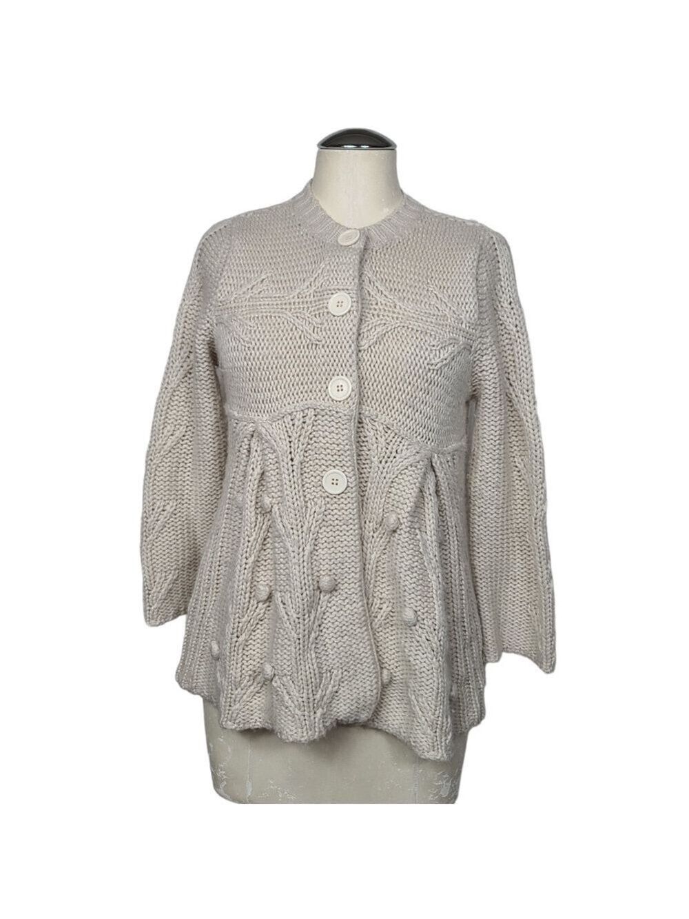 Bcbgmaxazria Knit Button Down Pom Poms Wool Blend Sweater M